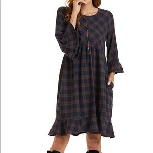 Plaid Navy Bell Sleeve Dress